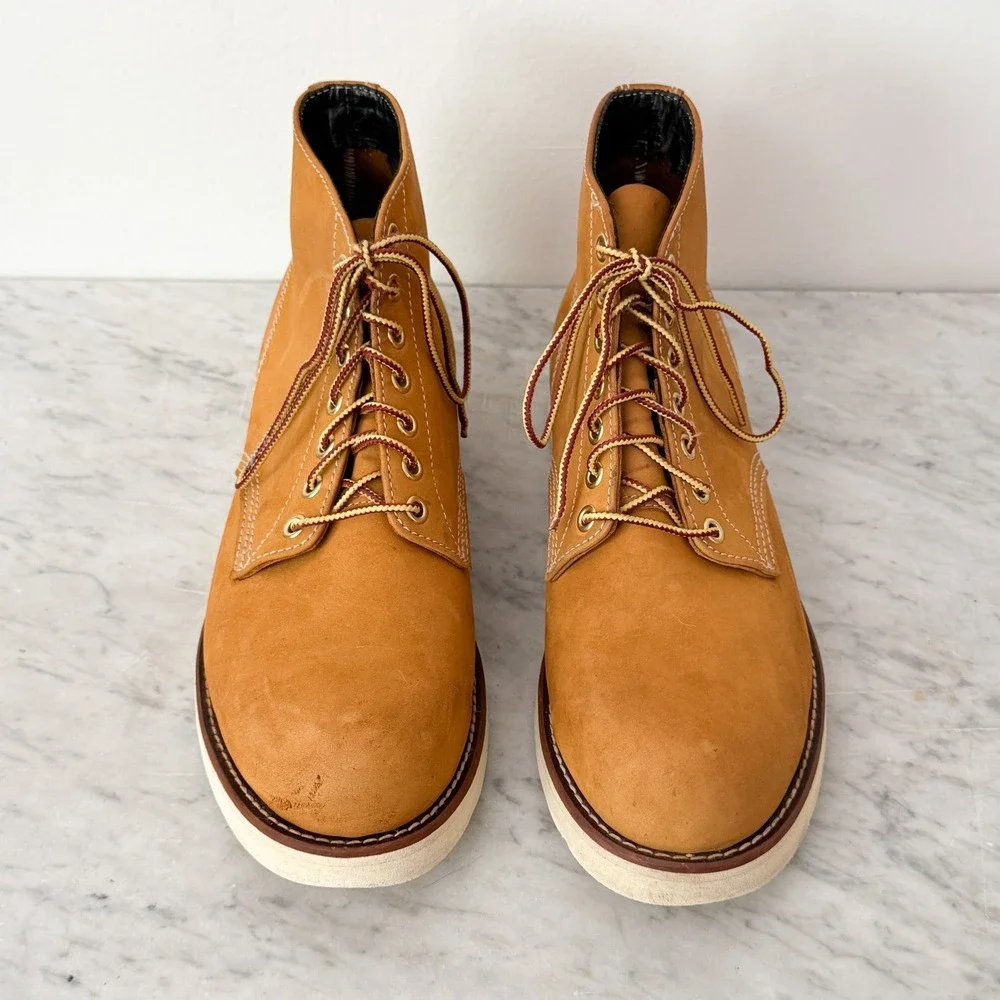 Hawkins Work Boots Tan Nubuck Leather Wedge Sole Lace Up Round Toe Tan Mens 10.5